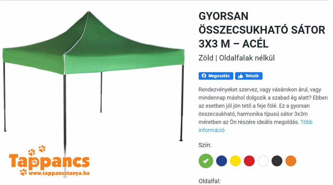 Gyorsan összecsukható sátor